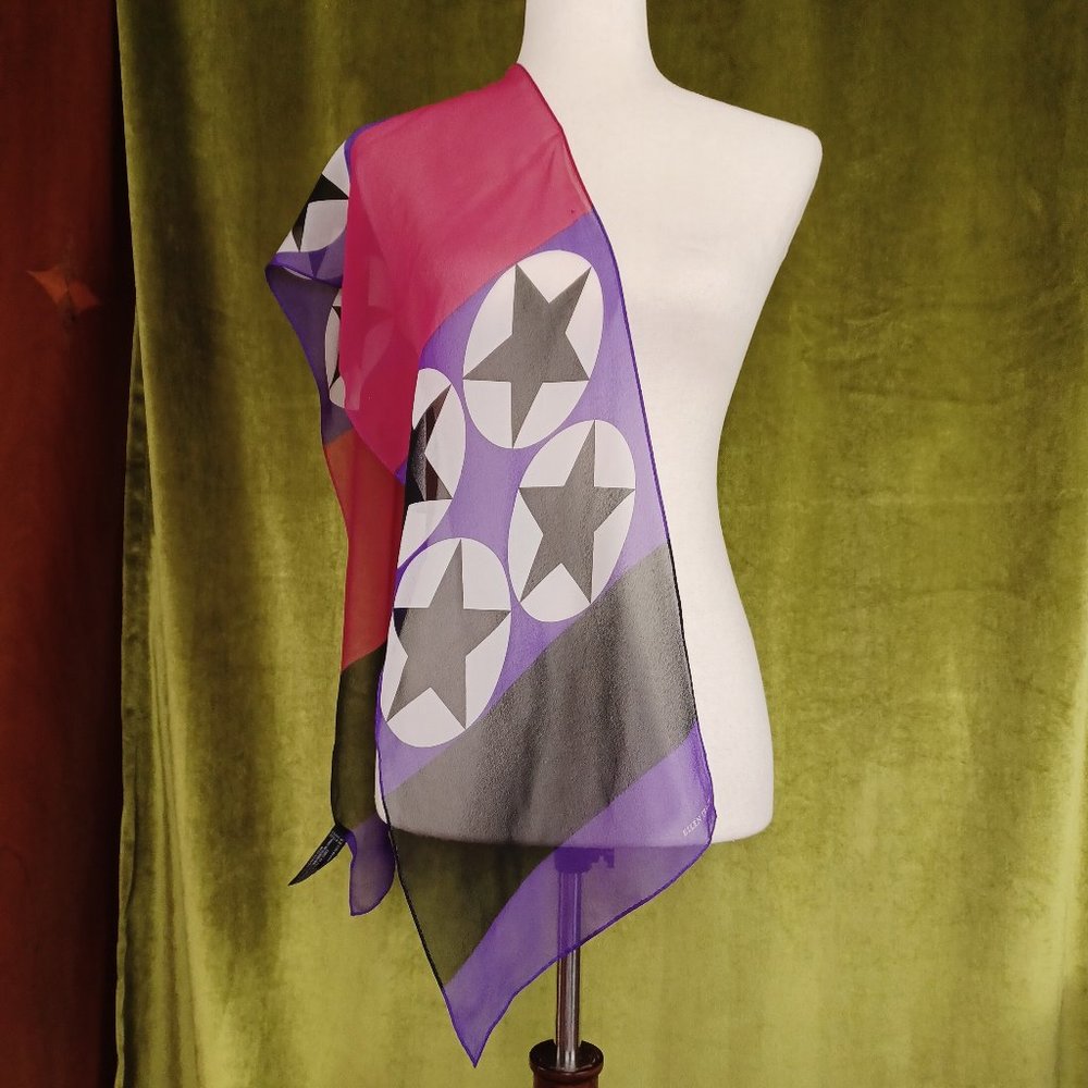 Vintage Ellen Tracy 100% Silk Sheer Stars Scarf, 10 x 51